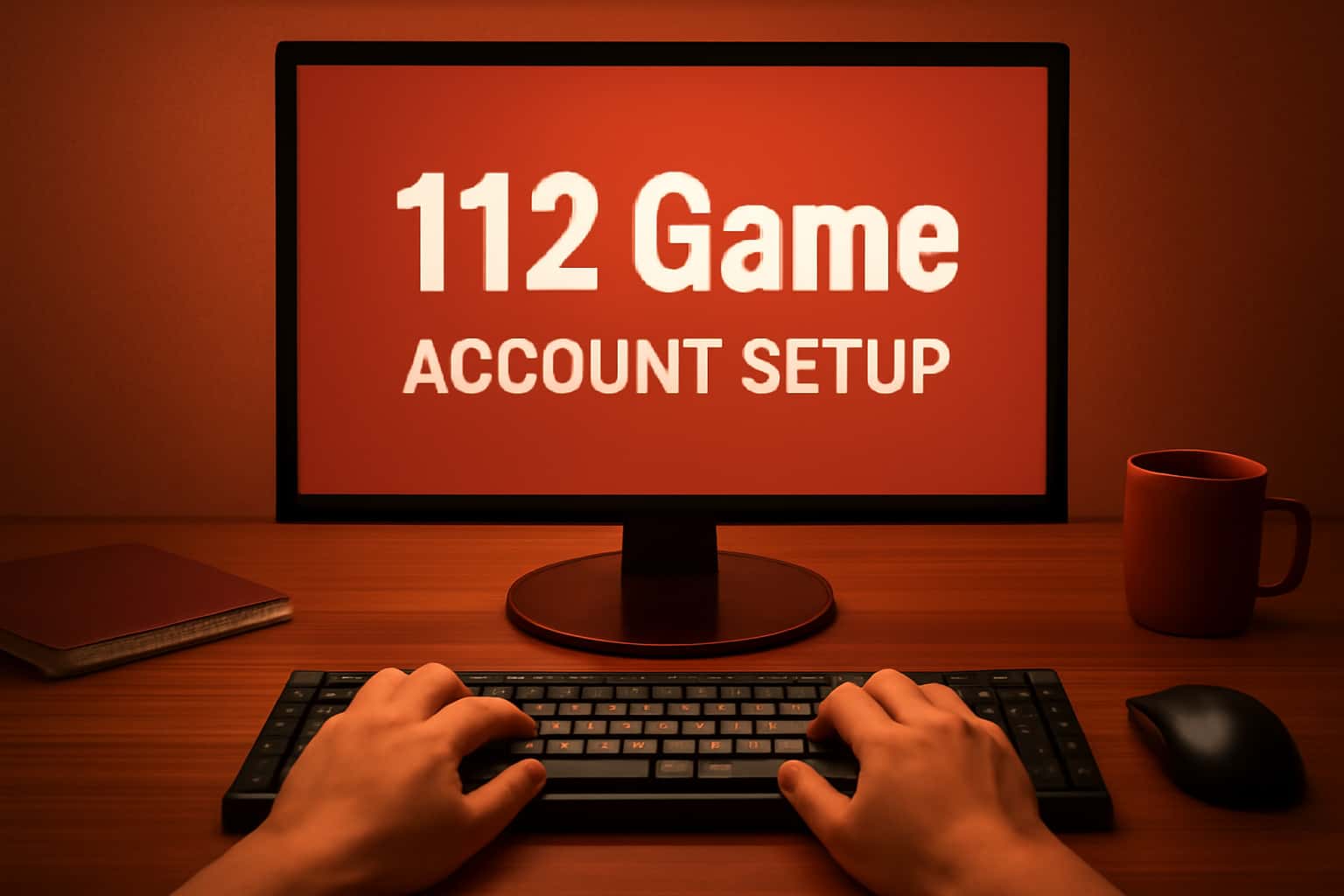 An informational scene depicting the 112 Game Account Setup process with a focus on security and features.