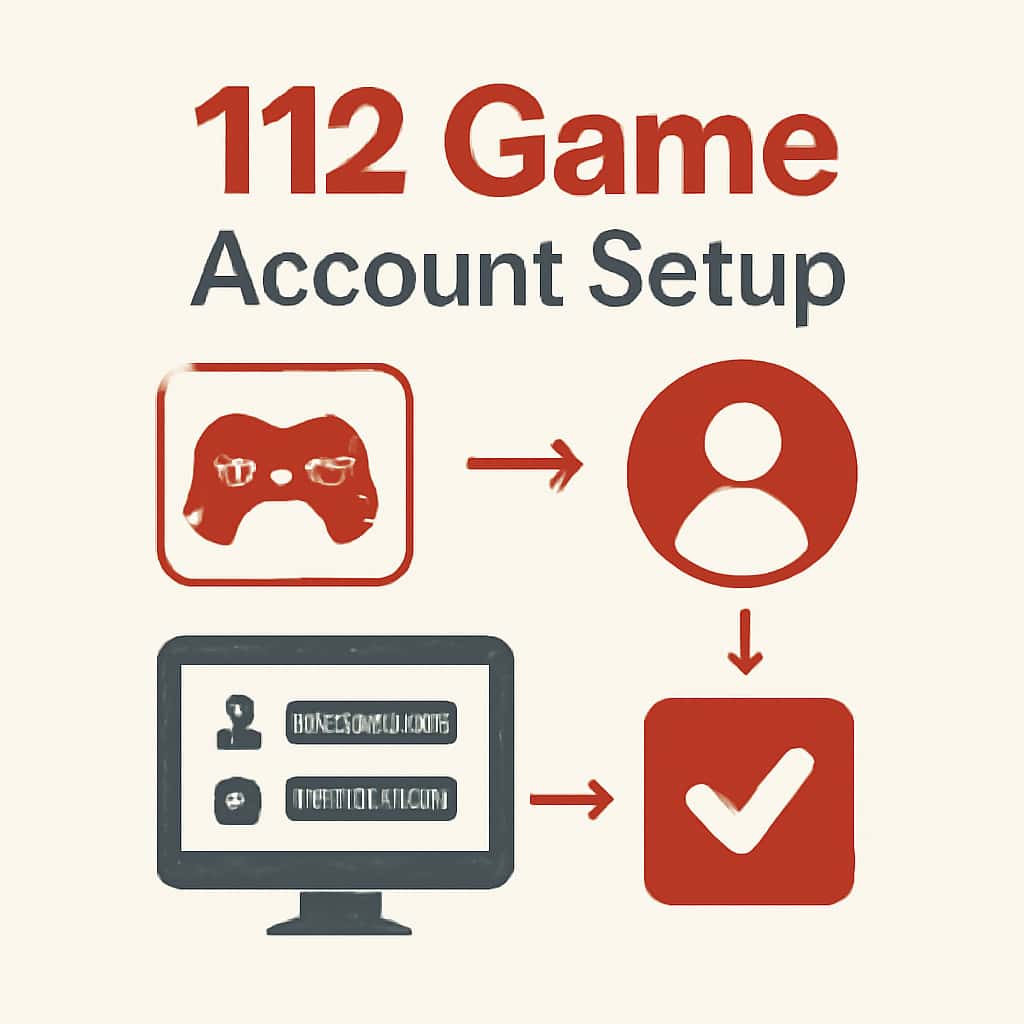 An educational diagram showing steps for setting up a 112 Game account.