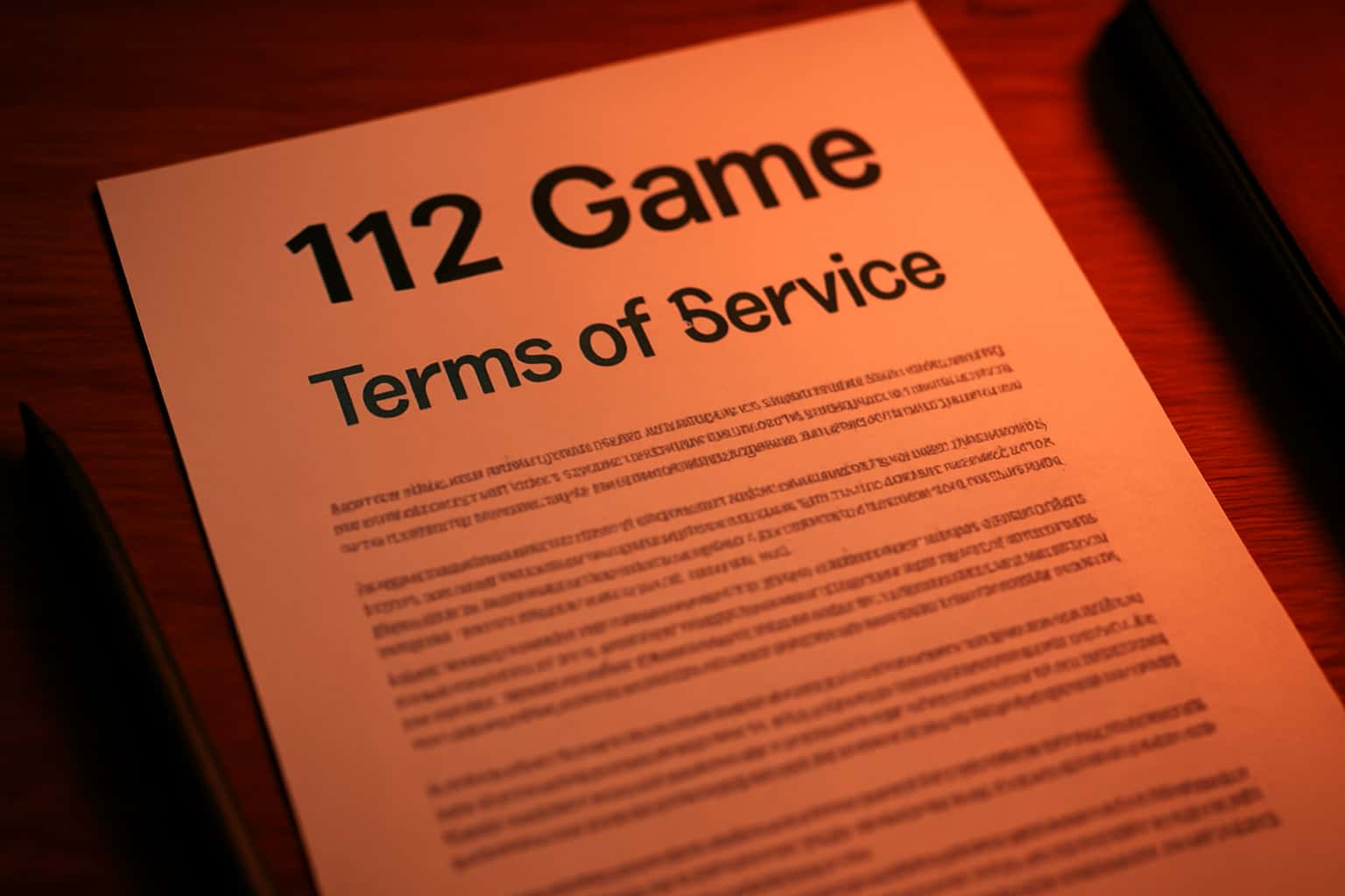 A visual representation outlining the 112 Game Terms of Service in a professional context.