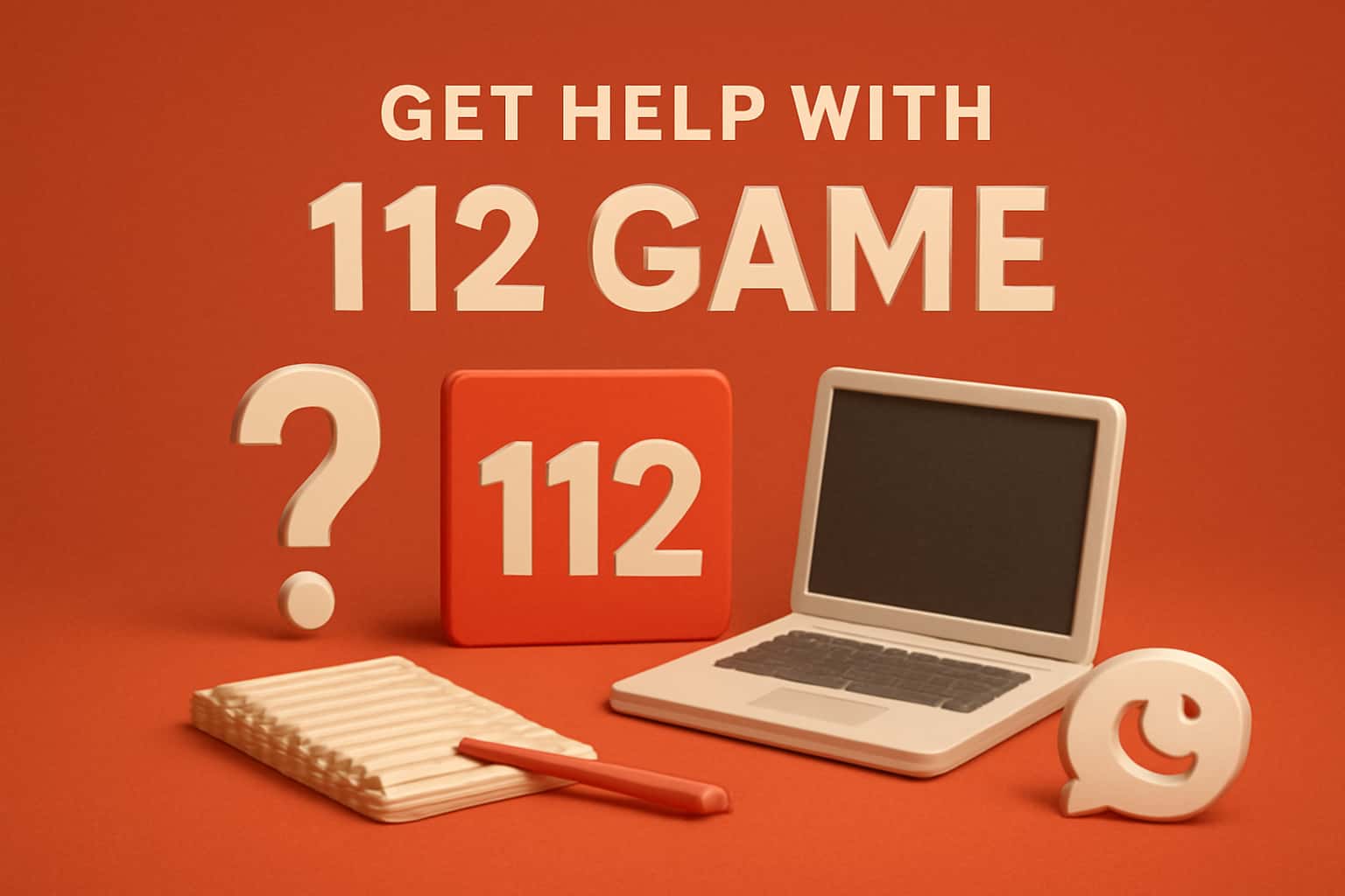 Informational scene depicting how to get help with 112 Game.