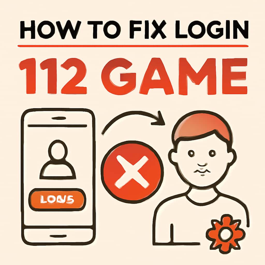An educational diagram detailing login troubleshooting steps for the 112 Game.